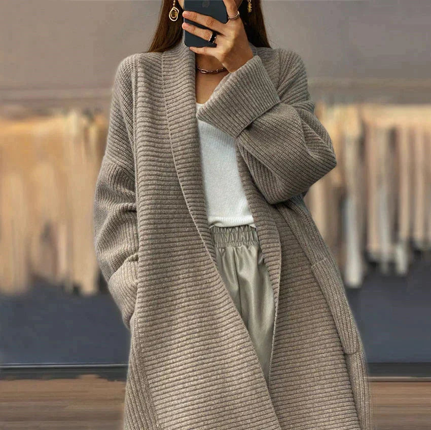 Damen Strickjacke Lang Schalkragen