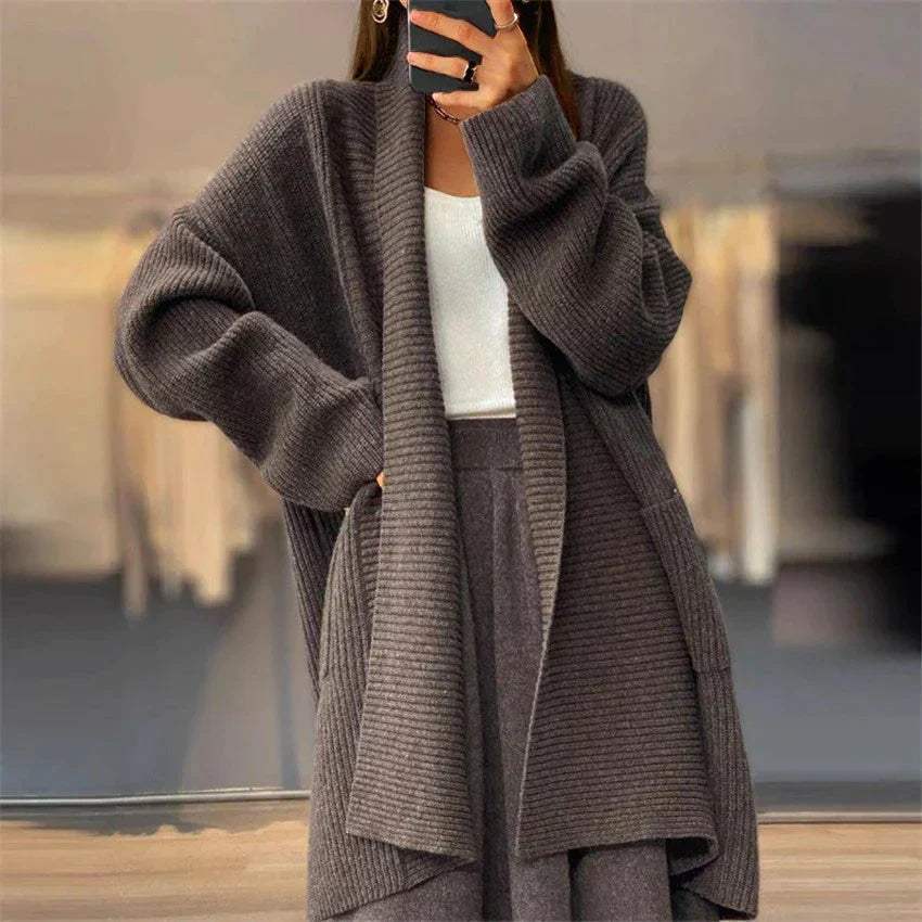 Damen Strickjacke Lang Schalkragen