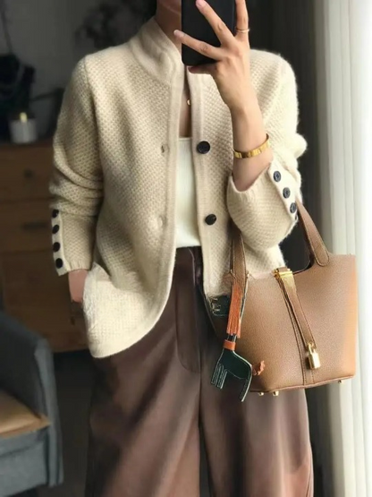 Damen Weste Wollmix Bequem Knöpfe