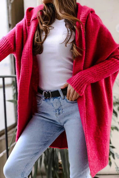 Damen Strickcardigan Oversized Kapuze Bequem