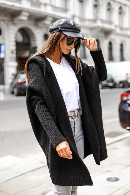 Damen Strickcardigan Oversized Kapuze Bequem