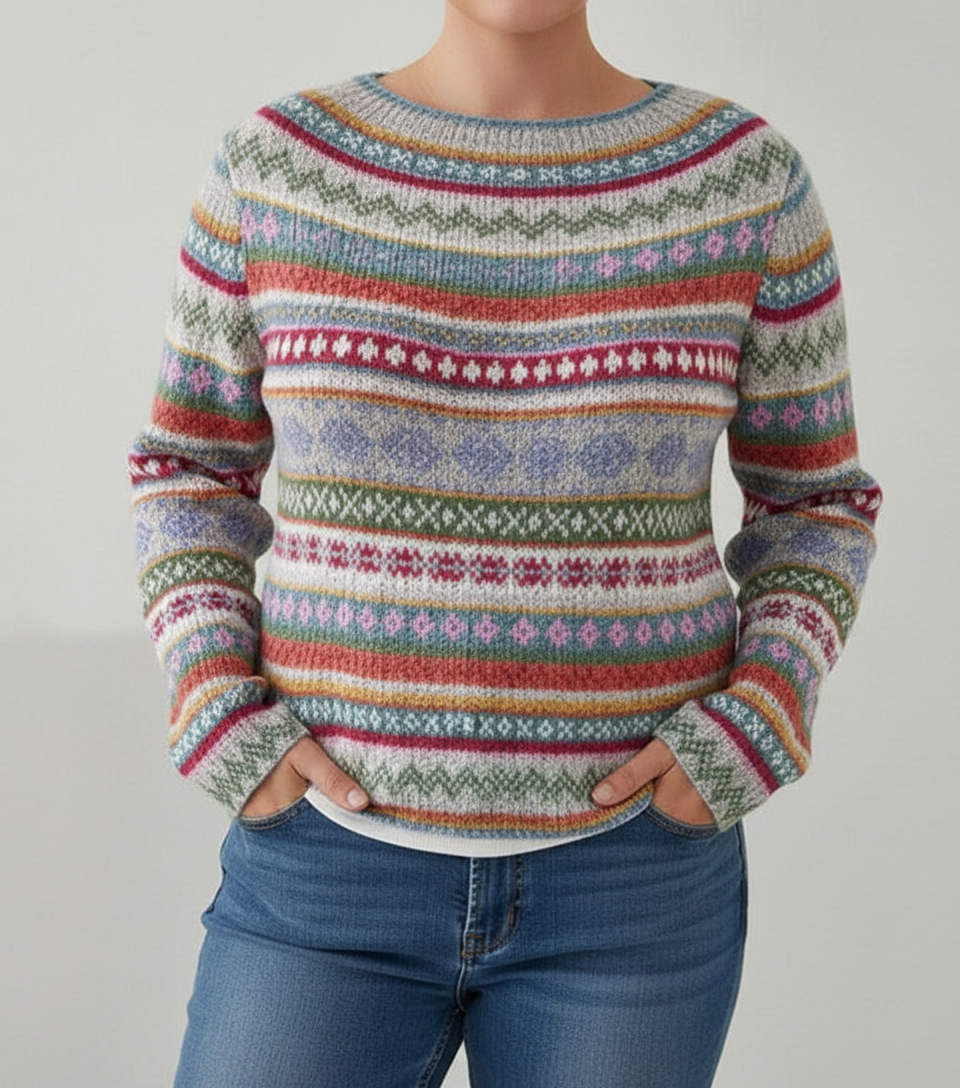 Damen Buntkarierter Strickpullover Große Größen
