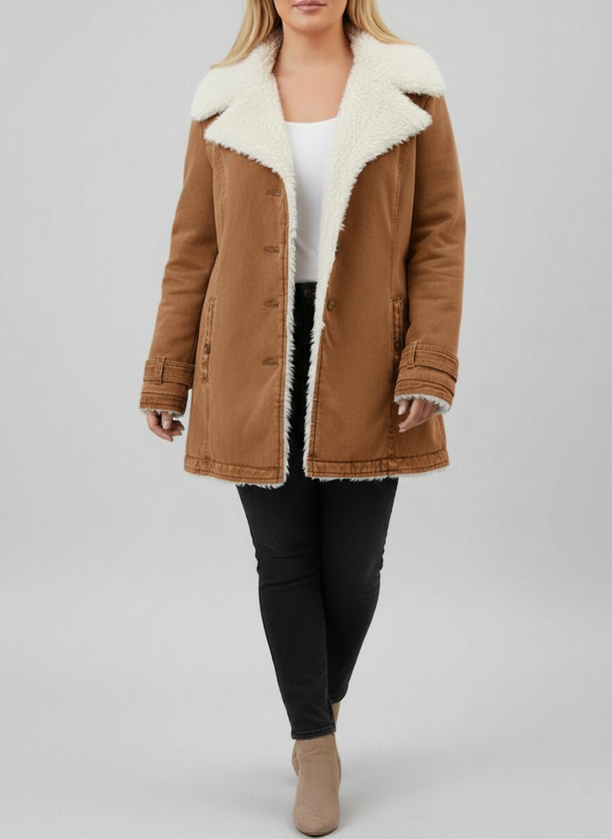Damen Winterjacke Sherpa-Fleece Große Größen