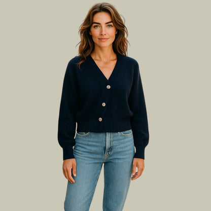 Damen Merinowoll-Strickjacke Weich V-Ausschnitt - IdealeKleiden