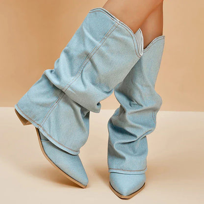 Mode Stiefel Kniehoch Denim