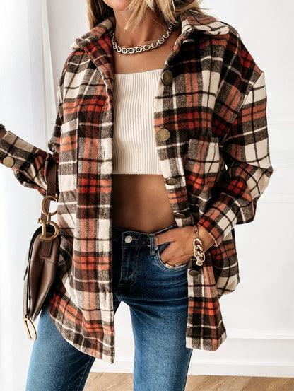 Damen Cardigan Oversized Karomuster Langärmlig