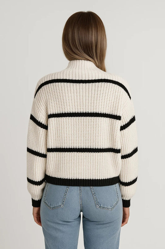 Stylische Pullover Damen | Stehkragen Streifen Design - IdealeKleiden
