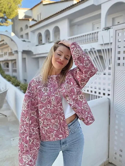 Frauen Winterjacke Blütenmuster Wärmeisolierung