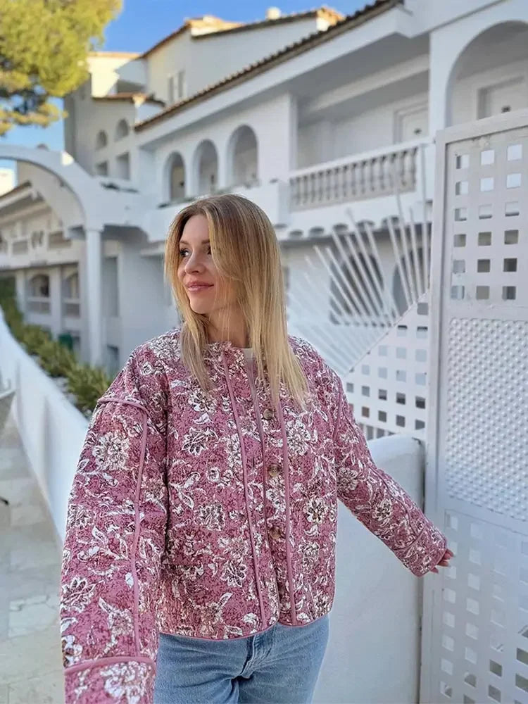 Frauen Winterjacke Blütenmuster Wärmeisolierung - IdealeKleiden