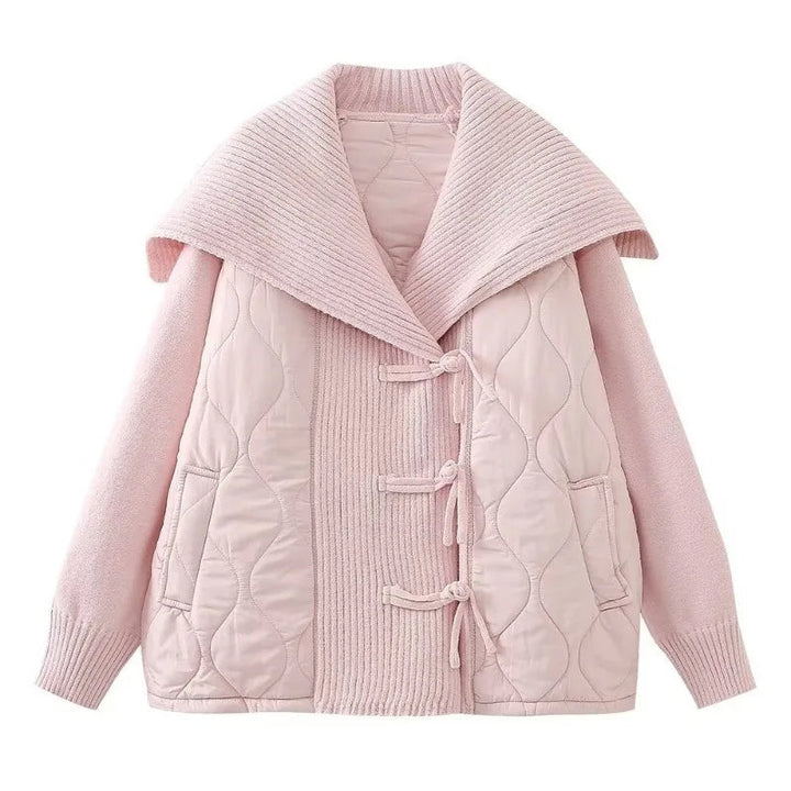 Damen Winterjacke Gefüttert Rippdetails Breiter Kragen