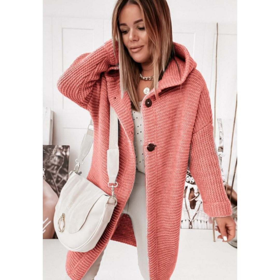 Damen Oversized Cardigan Kapuze Langarm