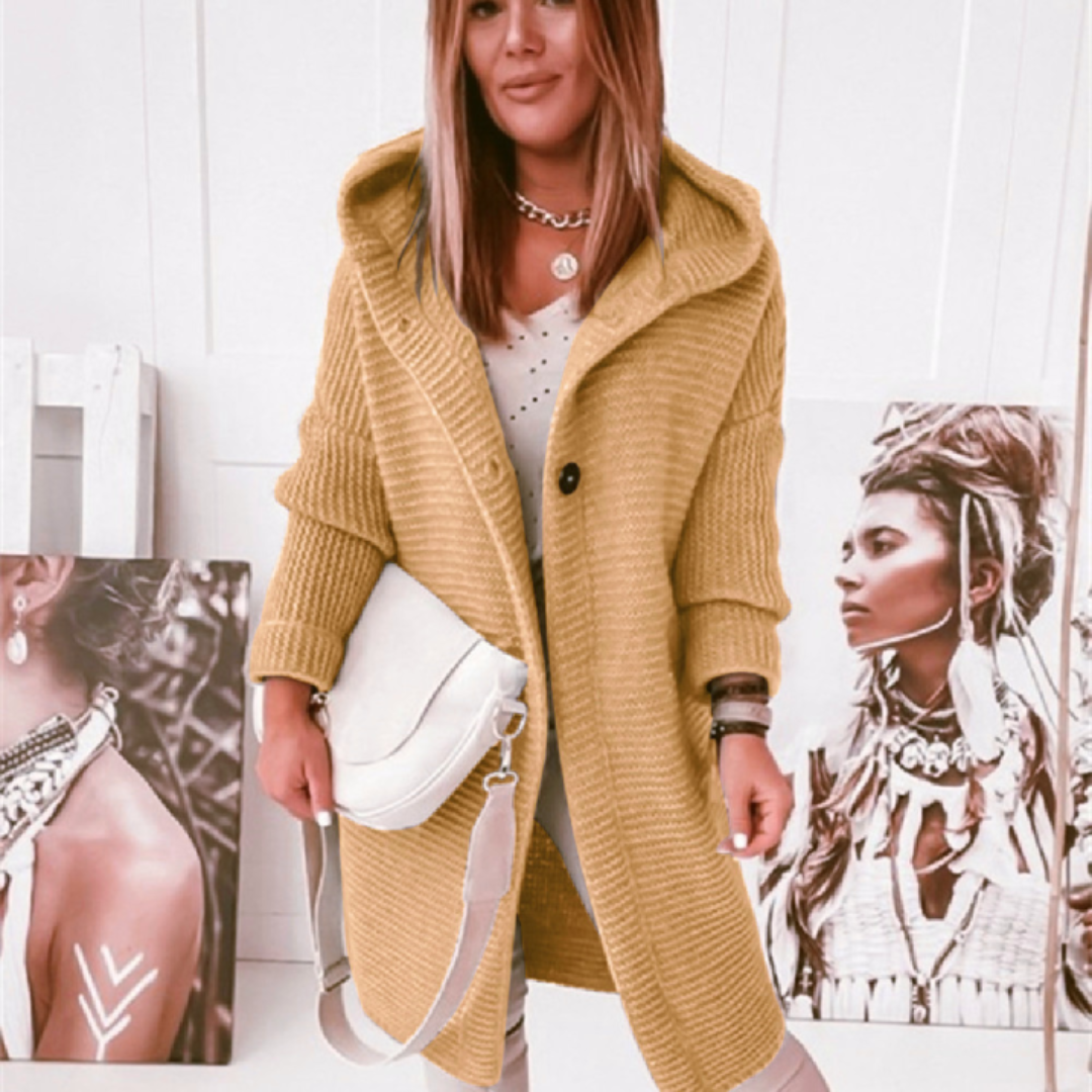 Damen Oversized Cardigan Kapuze Langarm