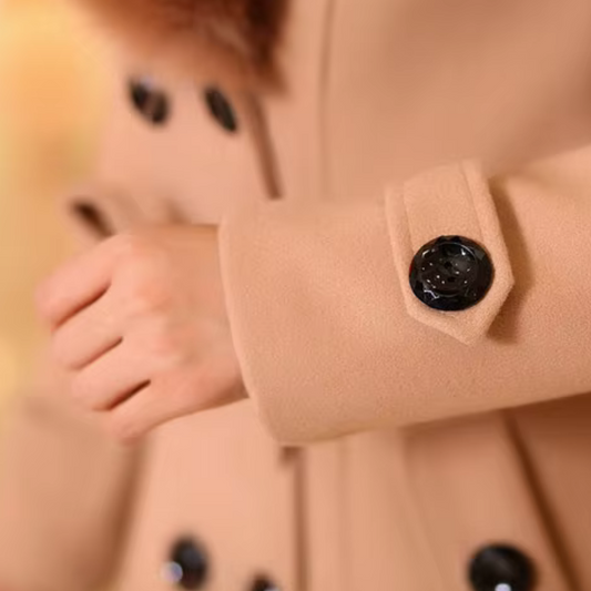 Stylischer Trenchcoat Damen - Wollmischung - Maßanfertigung - Kunstfellkragen - IdealeKleiden