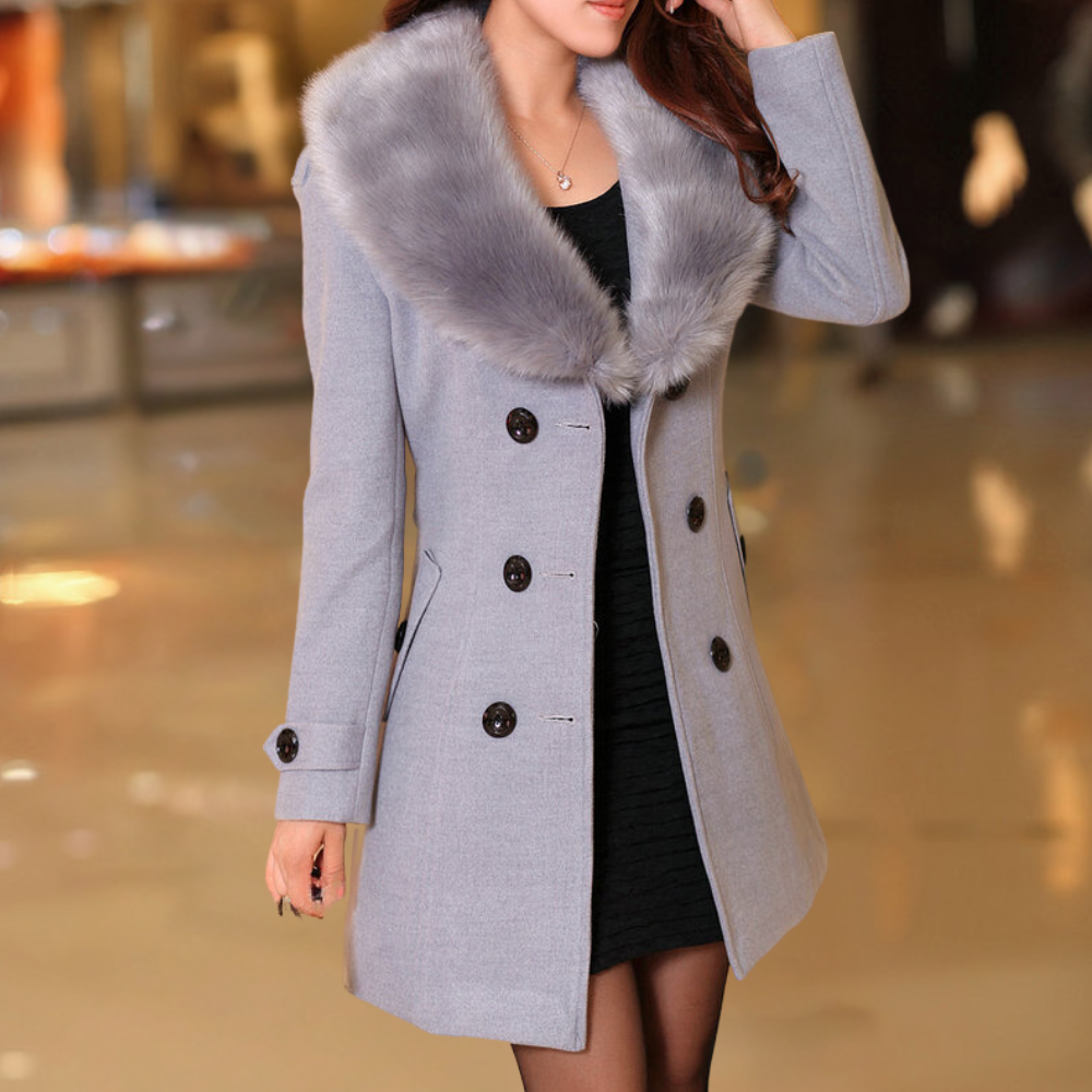 Stylischer Trenchcoat Damen - Wollmischung - Maßanfertigung - Kunstfellkragen