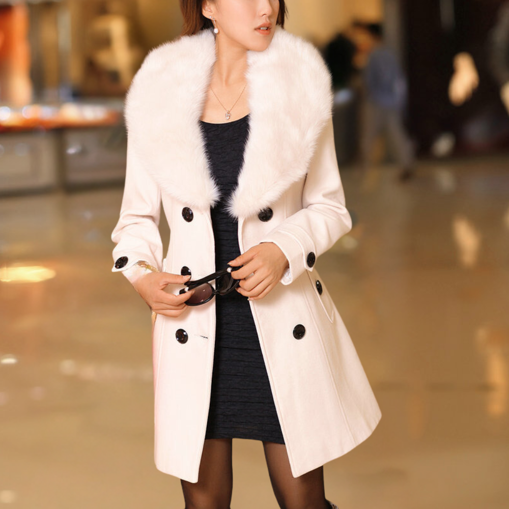 Stylischer Trenchcoat Damen - Wollmischung - Maßanfertigung - Kunstfellkragen