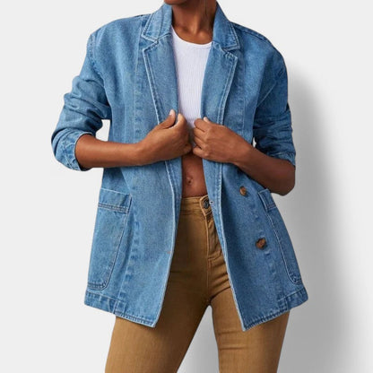 Damen Jeans Blazer Elegant Länge