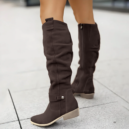 Stylische Kniehohe Stiefel Wildleder Optik - IdealeKleiden