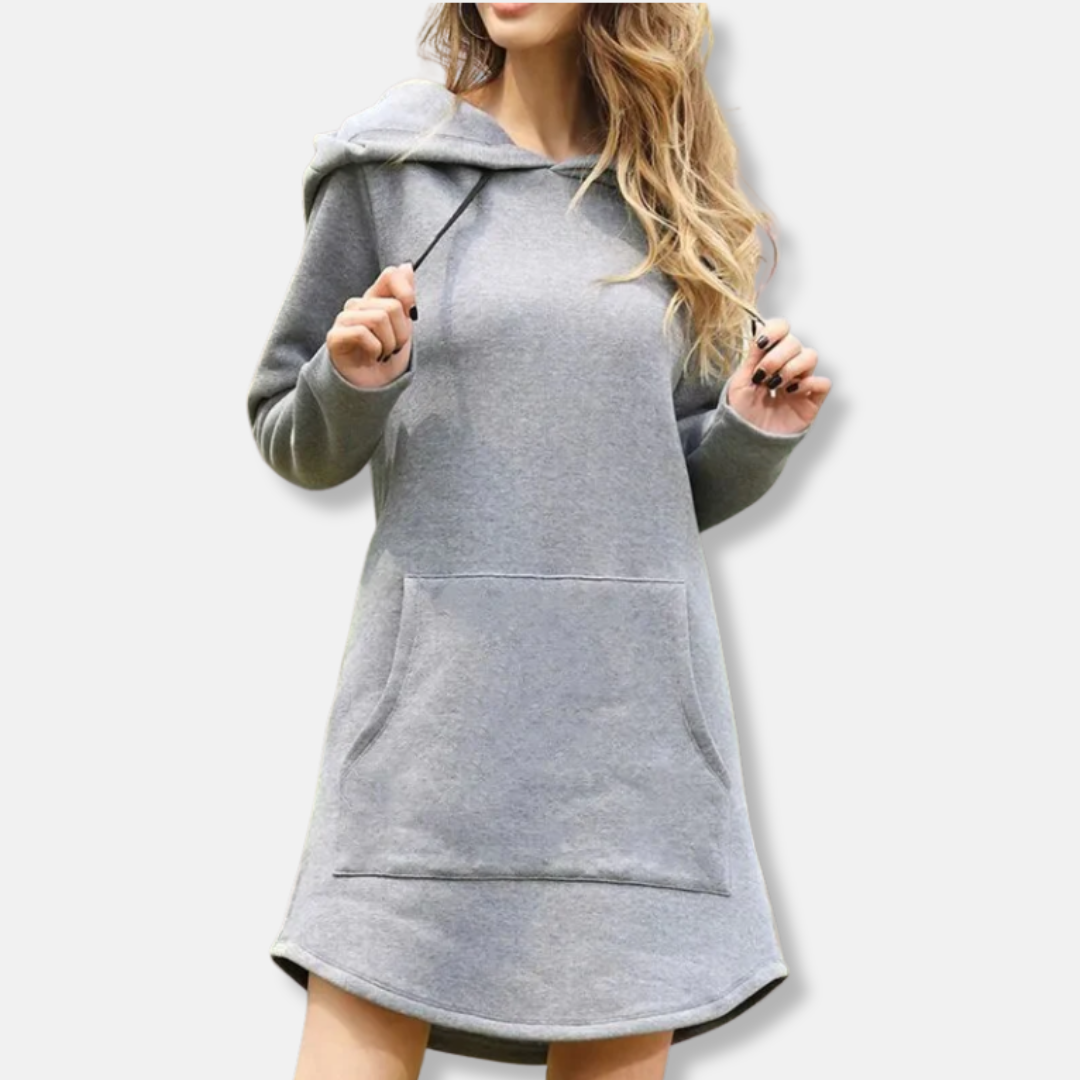 Kapuzenpullover-Kleid Bequem Baumwolle - IdealeKleiden