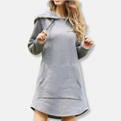 Kapuzenpullover-Kleid Bequem Baumwolle - IdealeKleiden