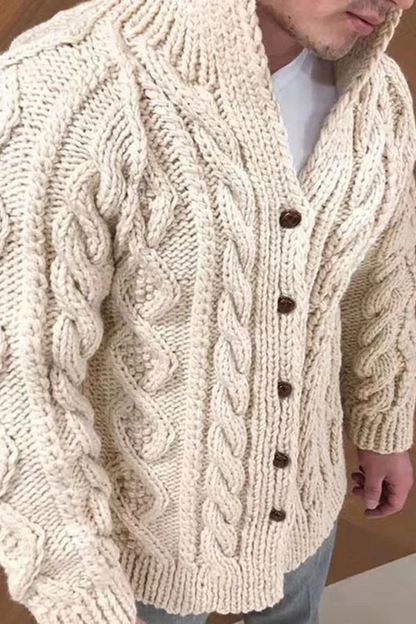 Herren Strickjacke Warm Zopfmuster Grobstrick
