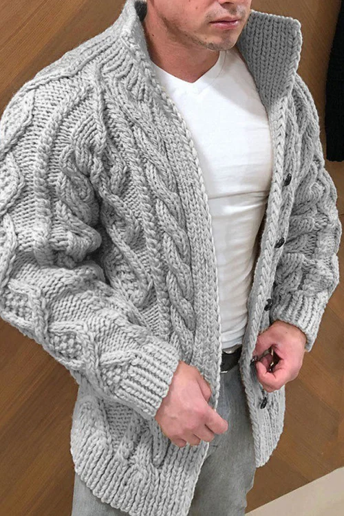 Herren Strickjacke Warm Zopfmuster Grobstrick