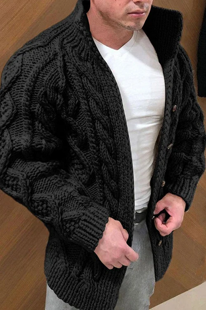Herren Strickjacke Warm Zopfmuster Grobstrick