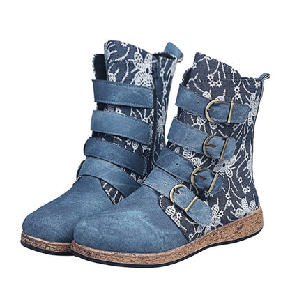 Stylische Stiefel Frauen Retro Design Metall Schnalle