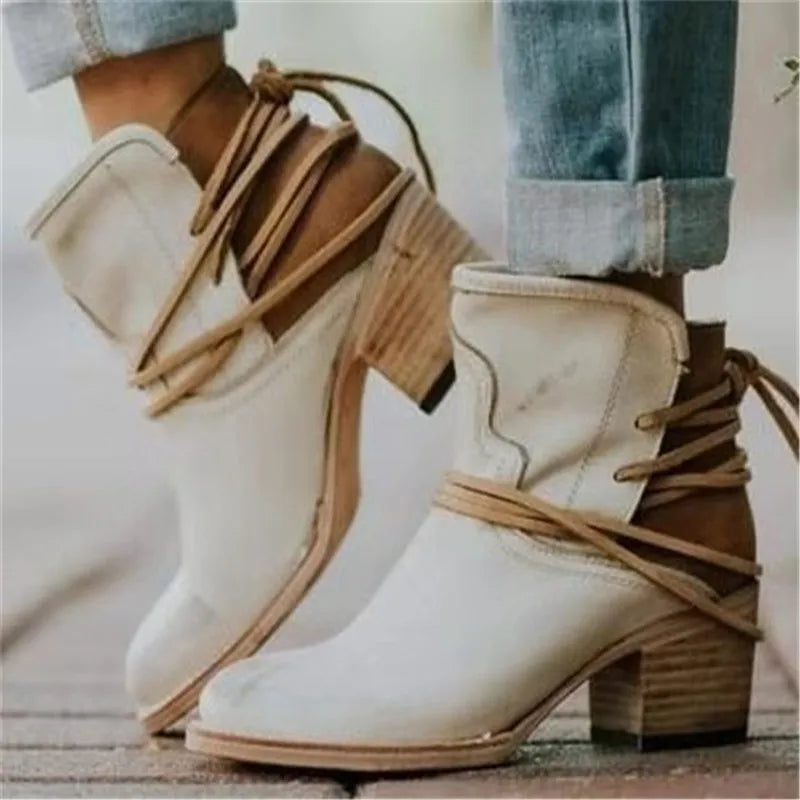 Western Stiefel Leder Braun Gealtert Blockabsatz Damen