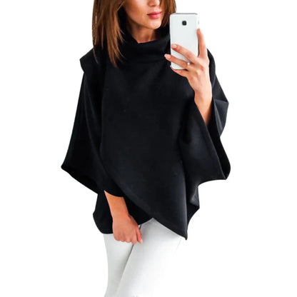 Damen Poncho Pullover Rollkragen Modern