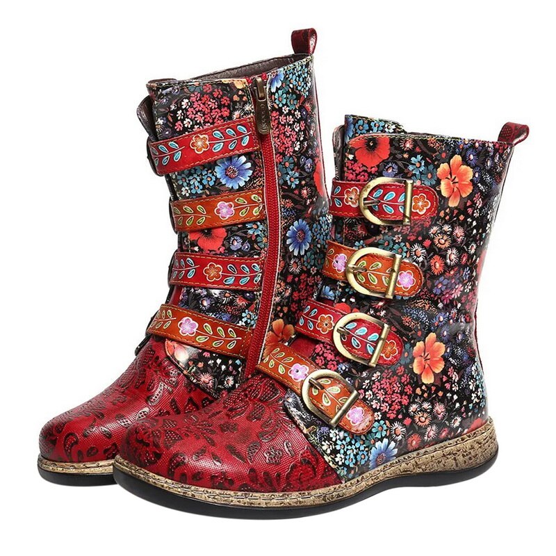 Stylische Stiefel Frauen Retro Design Metall Schnalle