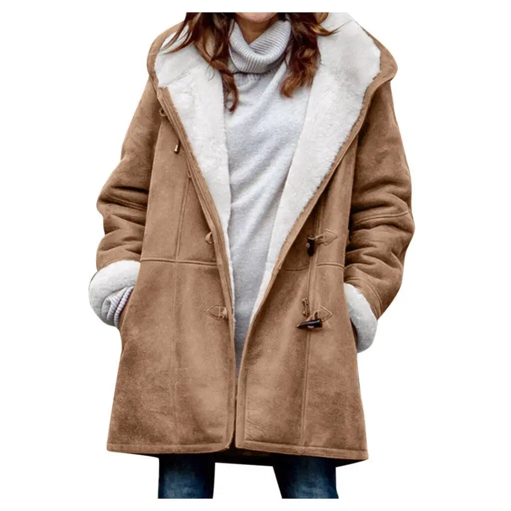 Frauen Winterjacke Fleece Leder Look