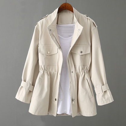 Einfache Damenjacke mit Kordelzug und Einfarbdesign