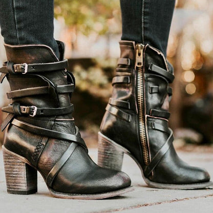 Stylische Lederstiefel Damen Retro