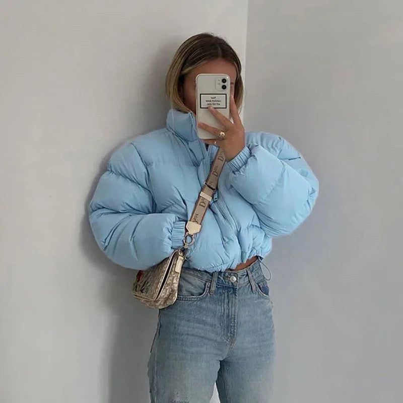 Frauen Pufferjacke Taillenlang Warm