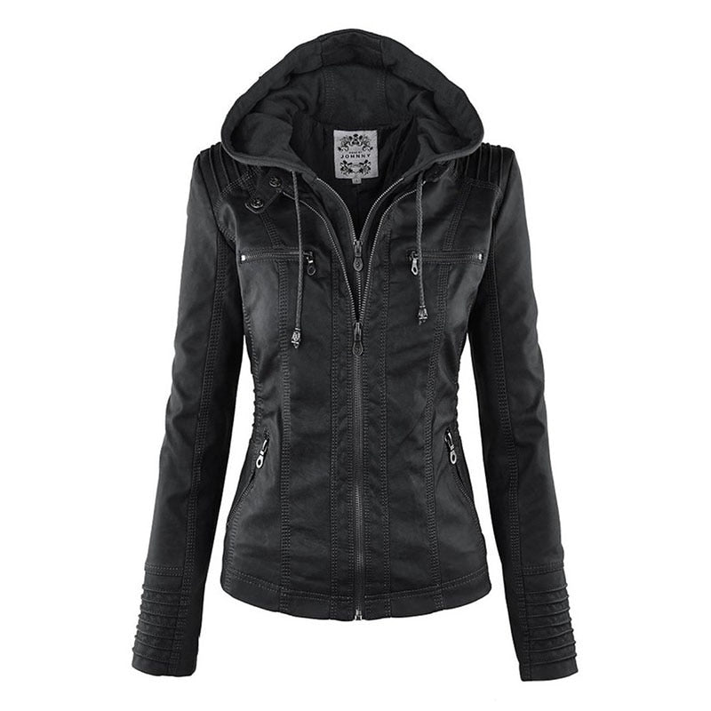 Lederjacke Damen Modern Kapuze