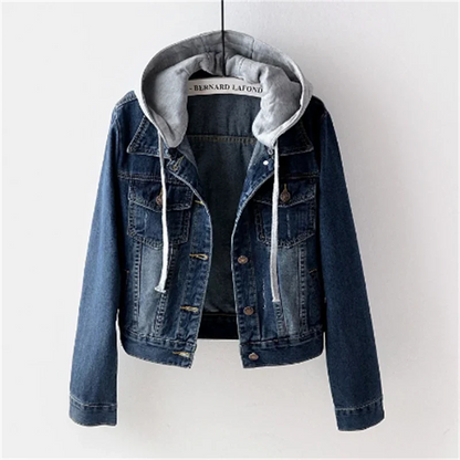 Damen Denim Jacke Mit Abnehmbarer Kapuze Trendy