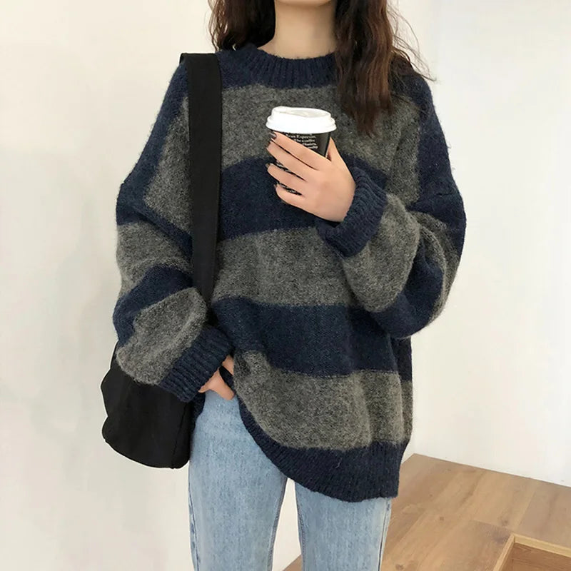 Französischer Winterpullover Damen Zweifarbig - IdealeKleiden