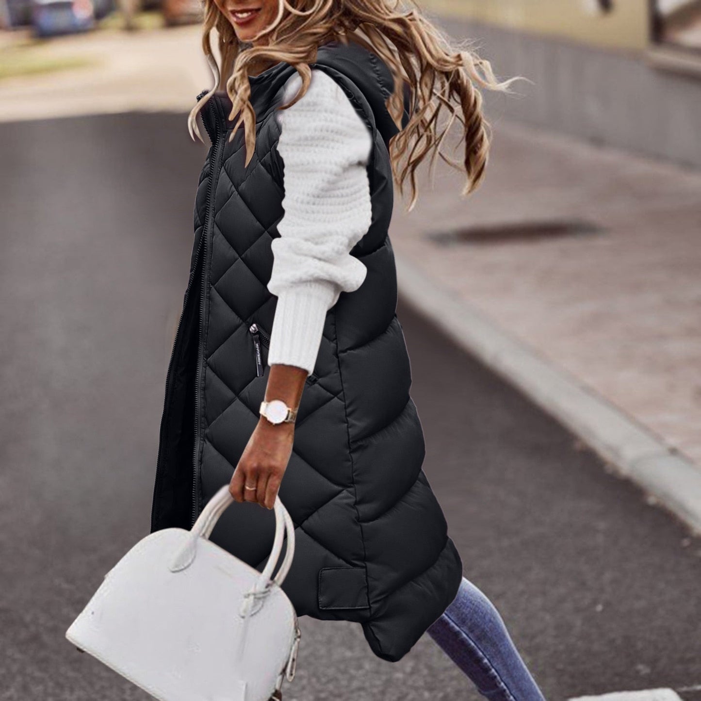 Damen Lang Bodywarmer Warm & Stylisch