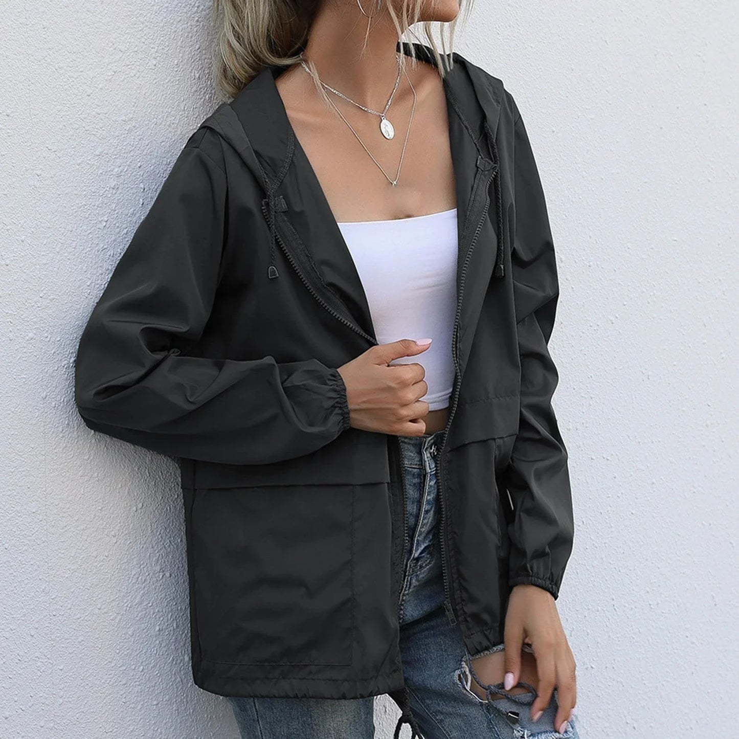 Wasserdichte Sommerjacke Kapuze Sportlich