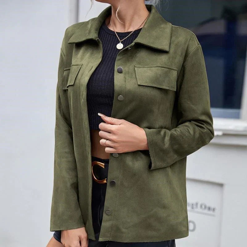 Bequeme Wildlederjacke Relaxed Fit Knöpfe - IdealeKleiden