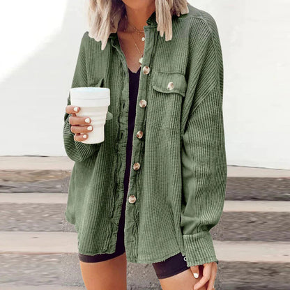 Damen Strickjacke Lässig Gerippt Casual