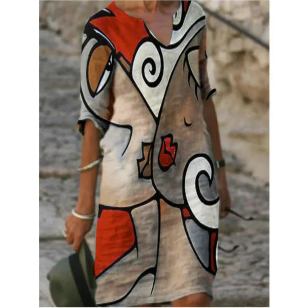 Damen Langarm Kleid Modernes Muster