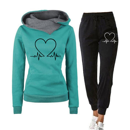 Damen Sportset Herz Design Hoodie Jogginghose