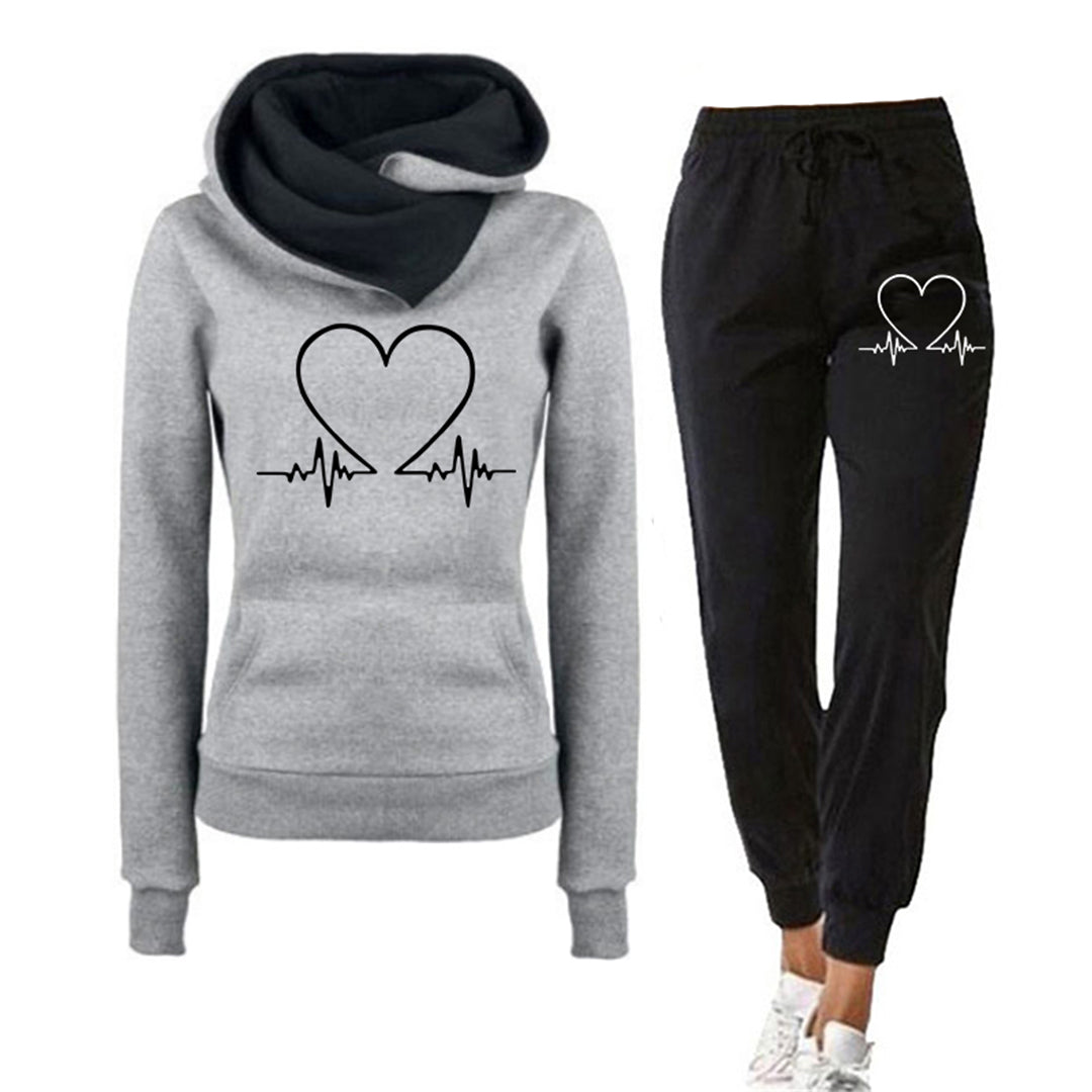 Damen Sportset Herz Design Hoodie Jogginghose