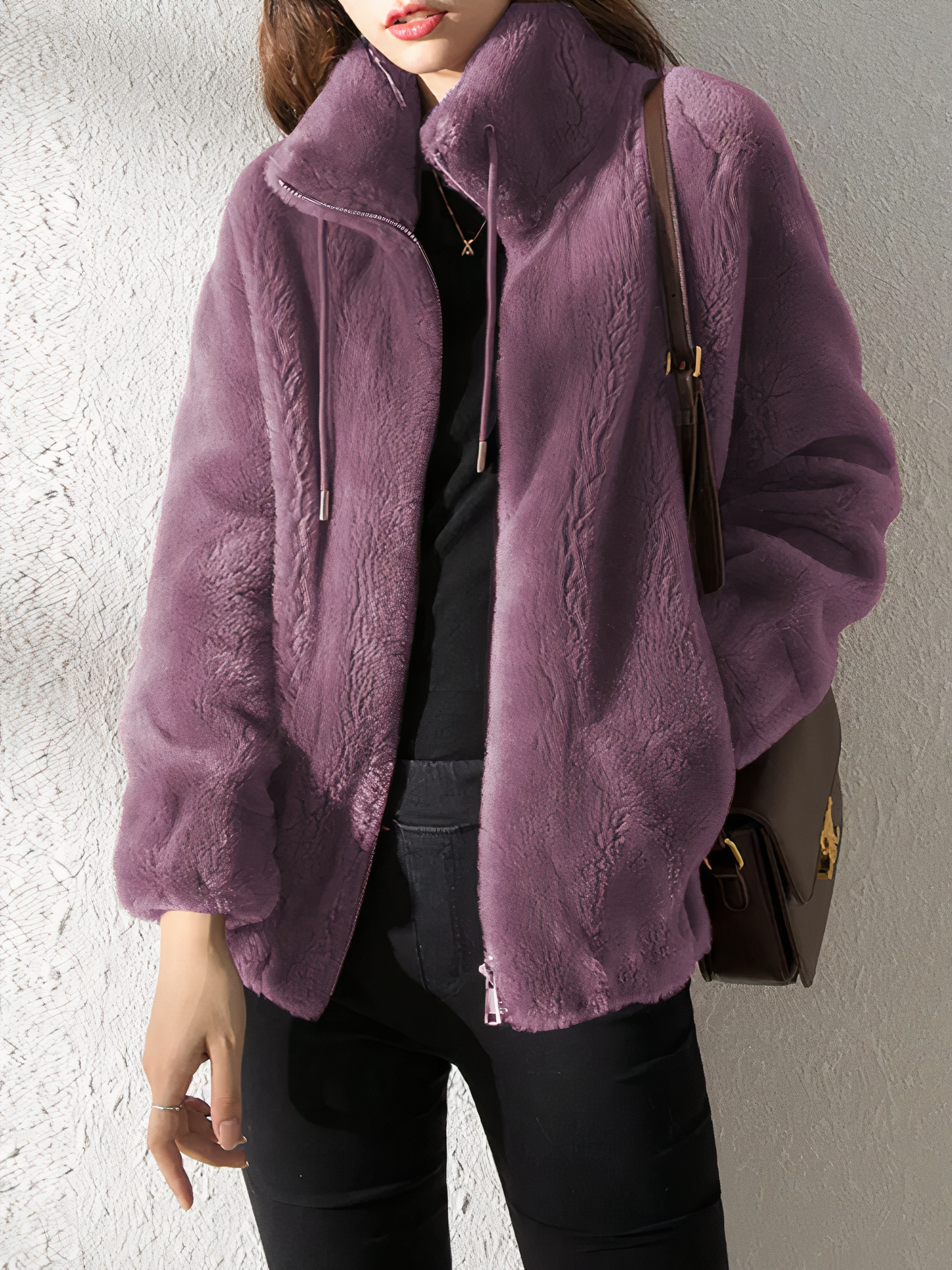 Weiche Fleecejacke Teddy Look - Hoher Kragen - Reißverschluss