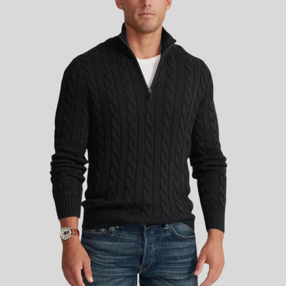 Herren Strickpullover Kabelmuster Reißverschluss - IdealeKleiden