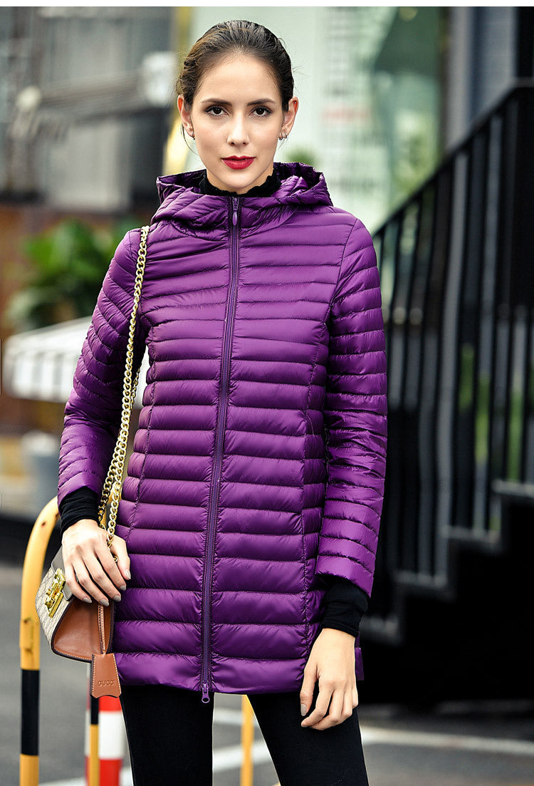 Lange Daunenjacke Kapuze Warm Isolierend