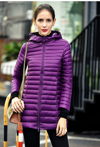 Lange Daunenjacke Kapuze Warm Isolierend