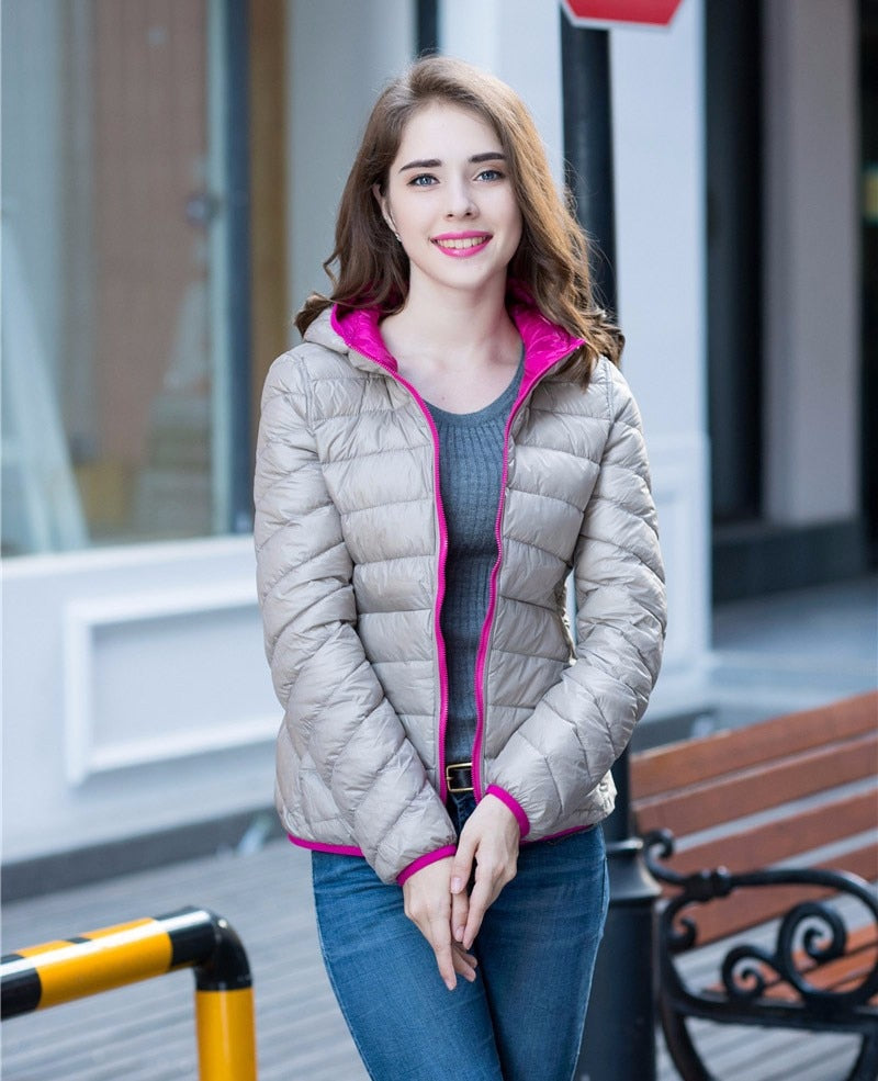 Modische Damen Daunenjacke Reversibel