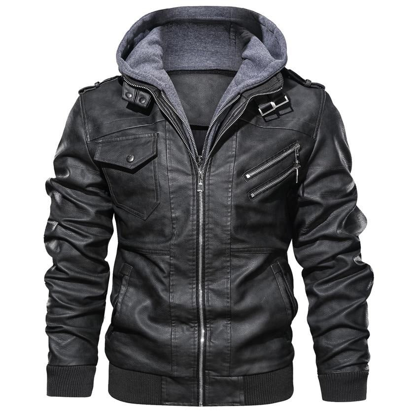 Herren Motorradjacke Kunstleder Schwarz Stil